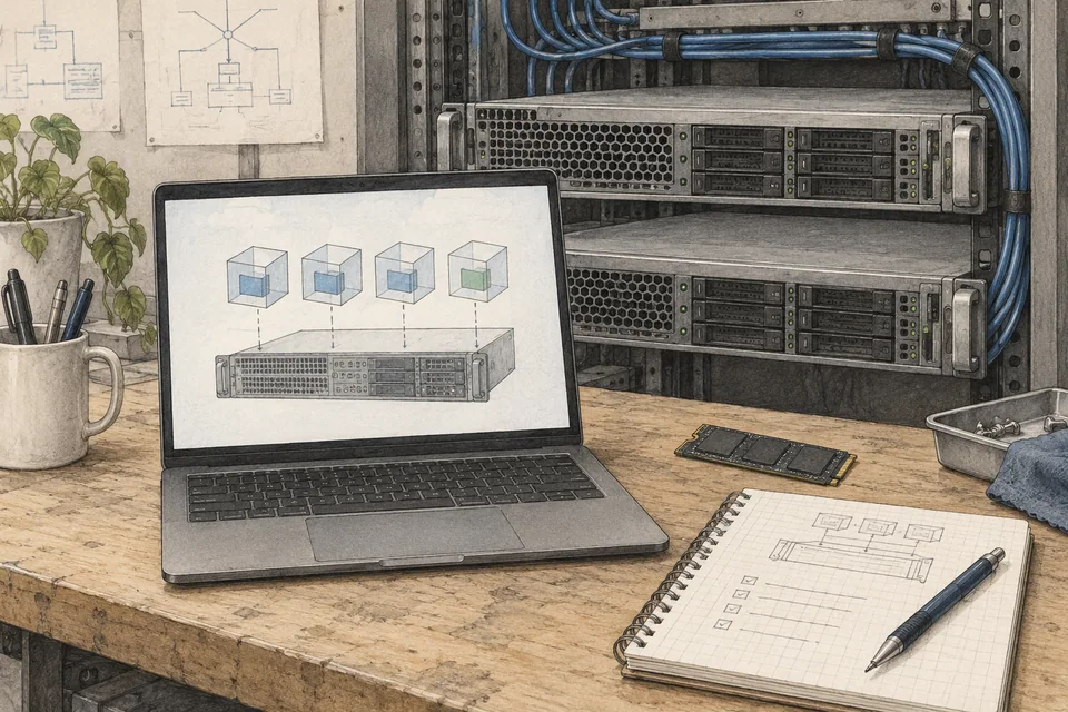 Illustrated compute hosts and a KVM virtual machine planning workbench