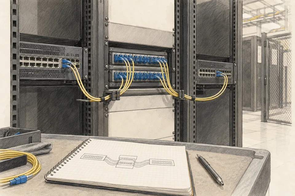 Conceptual illustration of switches and fibre patching for peering